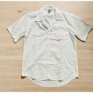 US Navy White Tropical Dress Shirt Men Size L Button Up Short Sleeve DSCP